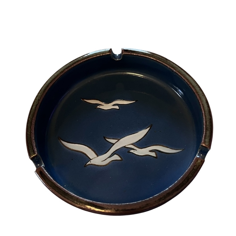 Vintage Retro 70’s Otagiri Cobalt Blue Ceramic Ashtray with Seagull Motif